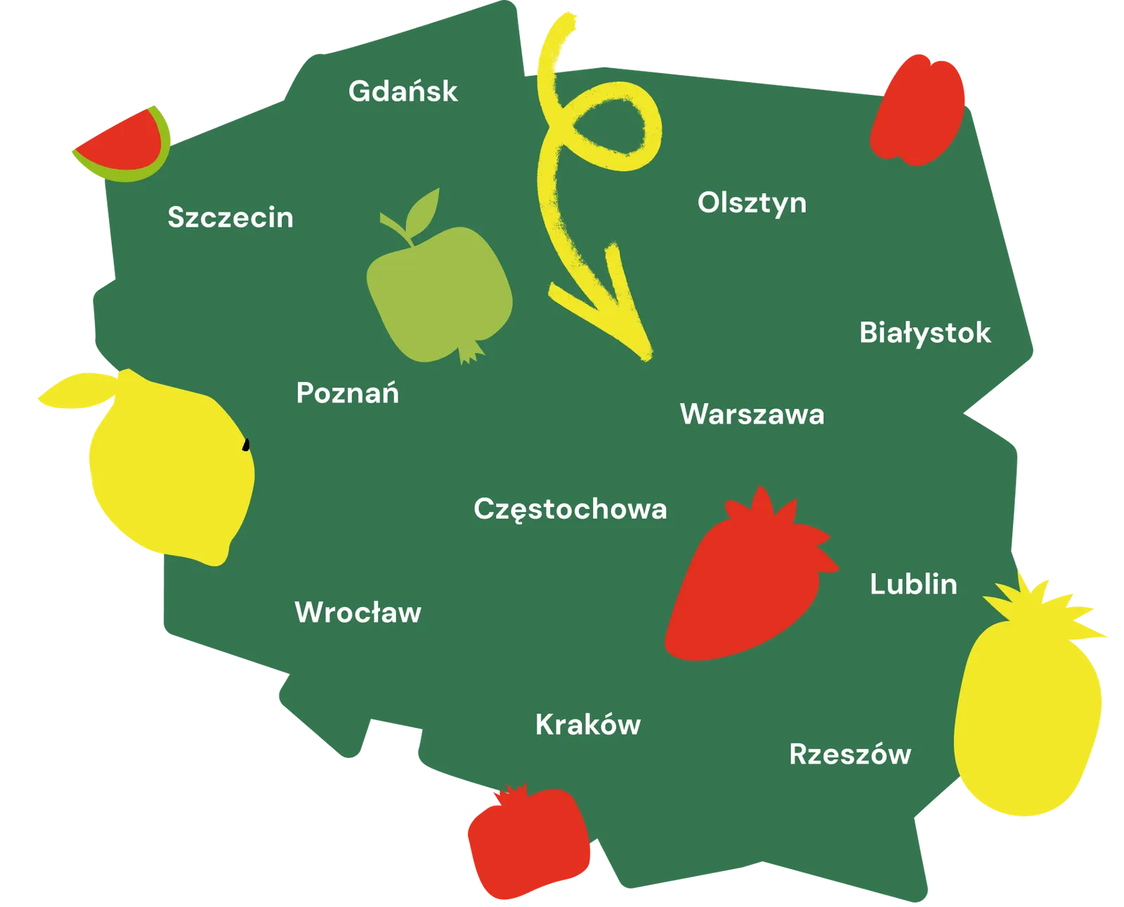 Mapa dostaw DailyFruits w Polsce